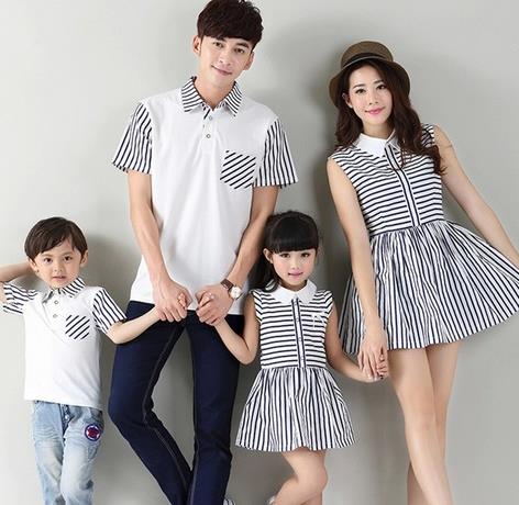 短袖印花条纹亲子套装：让生活变得处处充满惊喜