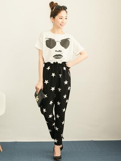 T恤搭配印花雪纺哈伦裤：时尚帅气哈伦裤推荐（图）