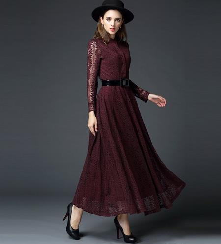 早秋长袖蕾丝收腰长裙搭配：女装新款优雅长裙推荐