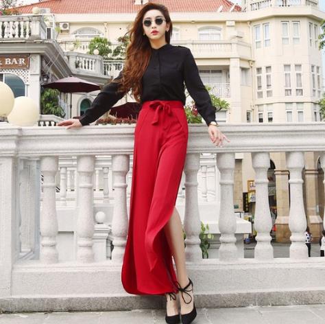 雪纺衫搭配高腰阔腿九分裤：时尚性感女神范（图）