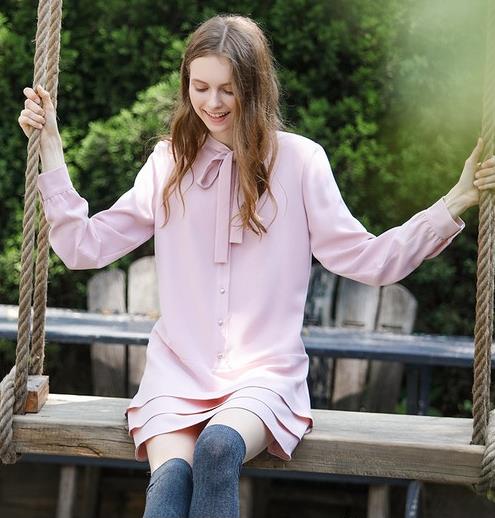 2017早秋蝴蝶结立领长袖衬衫：女士新款衬衫推荐