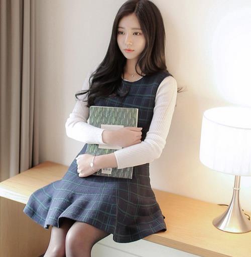 秋款纯色针织两件套搭配：时尚两件套分享（图）