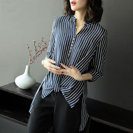 2017竖条纹中长款长袖衬衫:女装新款衬衫推荐 2017竖条纹中长款长袖衬衫:女装新款衬衫推荐