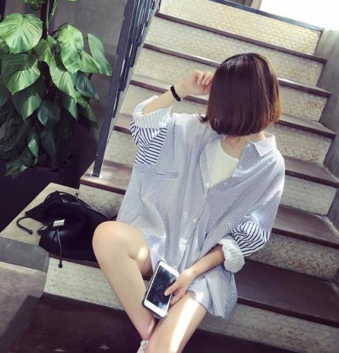 2017竖条纹中长款长袖衬衫:女装新款衬衫推荐 2017竖条纹中长款长袖衬衫:女装新款衬衫推荐