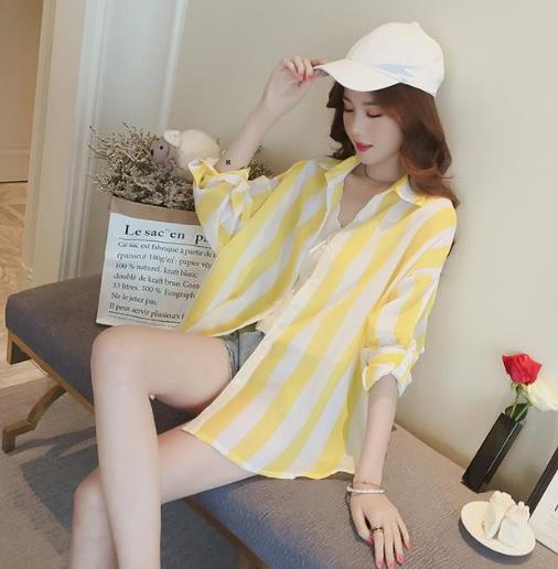 2017竖条纹中长款长袖衬衫：女装新款衬衫推荐