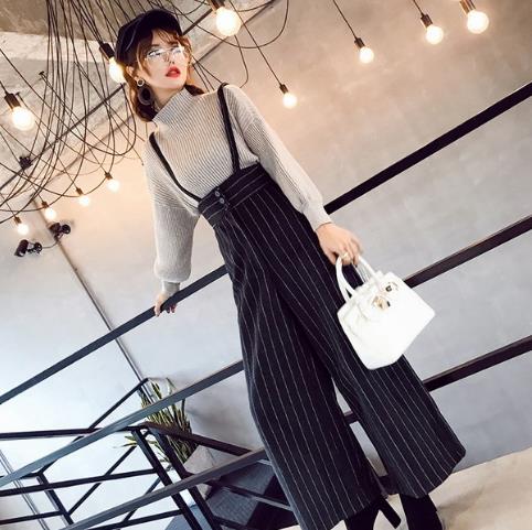 秋冬搭配小心机 显瘦阔腿背带裤两件套分享（图）