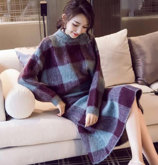 彰显时尚优雅范的格子毛衣半裙套装搭配精选（图）