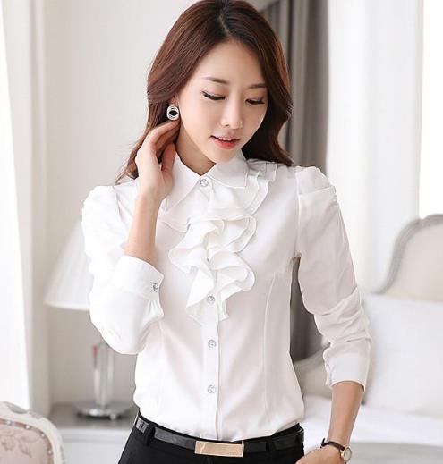 2018新款韩范印花荷叶边衬衫 女人穿都很美