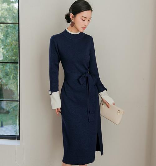 单穿打底都好看的刺绣条纹长裙搭配示范（图）