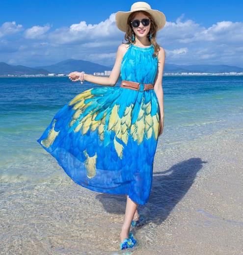 超美的新款性感露背吊带雪纺沙滩裙分享（图）