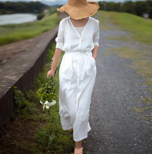 适合胖MM穿的系带宽松连衣裙 显瘦又性感