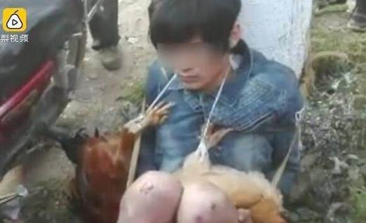 偷X男女被抓遭扒裤子绑电线杆示众：少儿不宜（图）