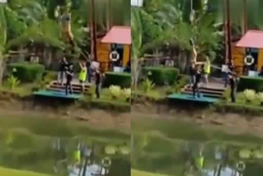 女子穿连衣裙蹦极下一秒太脸红（尴尬图）