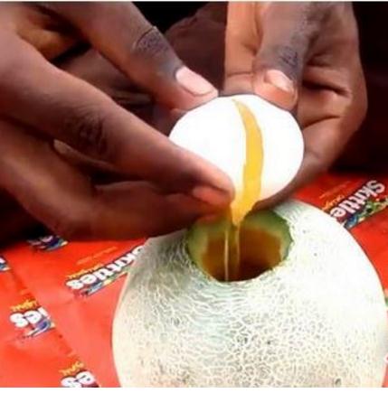 男子将鸡蛋打入哈密瓜中 下一幕让人崩溃（组图）