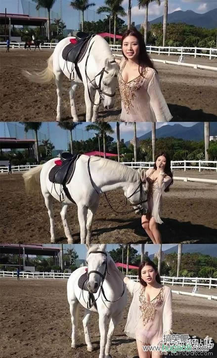 这妹子就是好看，连马儿都忍不住要调戏一下