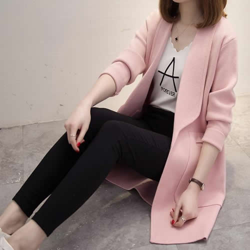 外套中长款针织衫外套：2018外套女春秋中长款针织衫