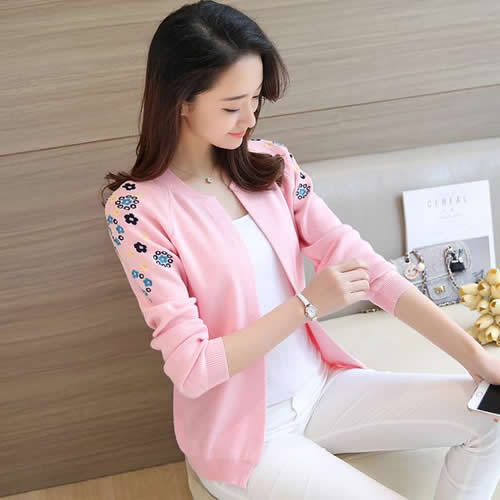 外套中长款针织衫外套：2018外套女春秋中长款针织衫