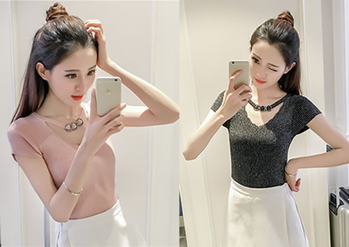 春季女士显瘦性感百搭修身短袖：流行2018出街穿搭