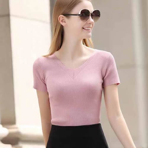 春季女士显瘦性感百搭修身短袖：流行2018出街穿搭