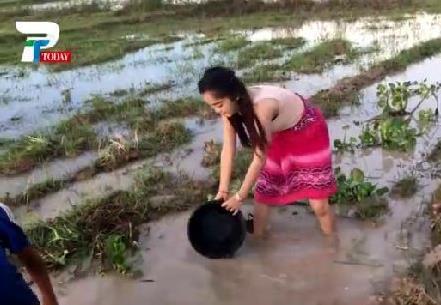 美女姐姐带弟弟在田野捉鱼 下一幕让人羡慕（组图）