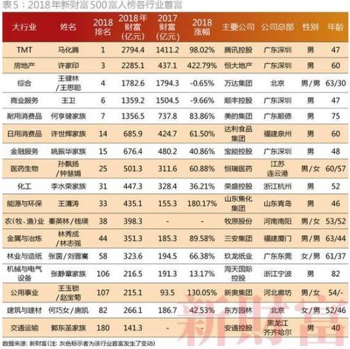 2018新财富500富人榜:中国目前的十大富豪是谁榜单