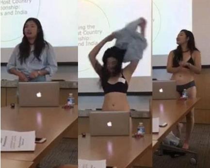 美国女大学生穿内衣做论文答辩：只因老师这句话（图）