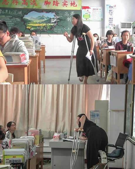 高三女教师拄拐上课：坚持拼搏的精神,高考前的陪伴