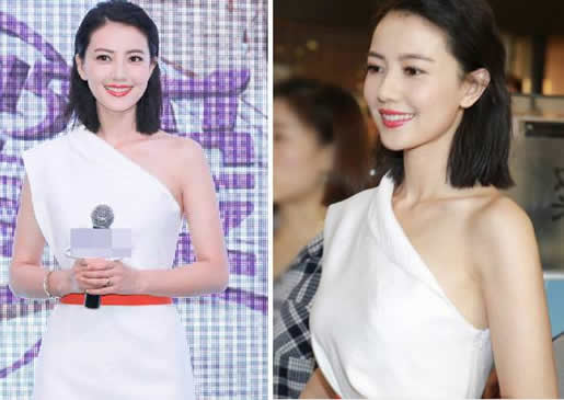 高圆圆穿白裙露香肩：镜头下颜值不减,女神范儿十足