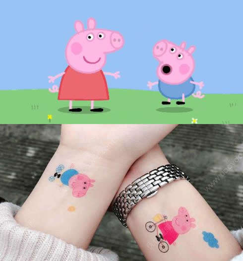小猪佩奇纹身别乱贴：见水图案就转印到皮肤上了（图）