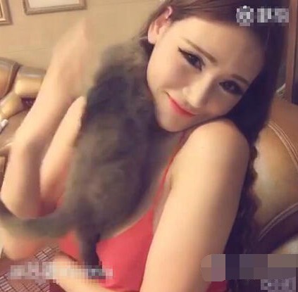 嫩模傲人G罩杯魔鬼身材：嫩模挺傲人上围夹活猫