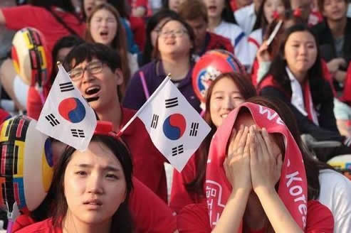 世界杯26日美女图:美女球迷专注观战 挥舞旗帜呐喊（图）