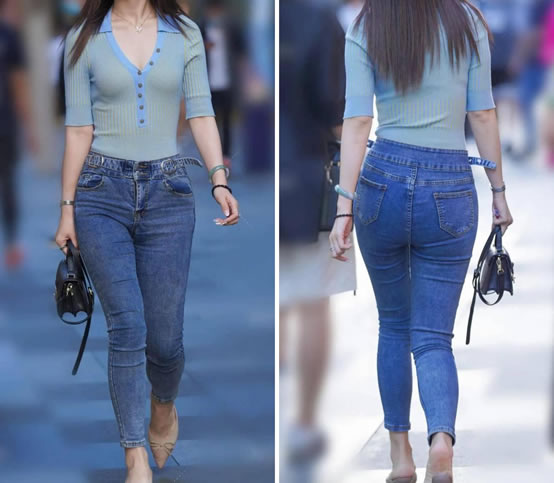 小姐姐身穿蓝色紧身牛仔裤 时尚甜美气质身材高挑 小姐姐身穿蓝色紧身牛仔裤 时尚甜美气质身材高挑