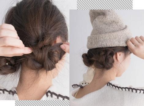 长发怎样戴帽子好看 学会这款发型戴毛线帽超美