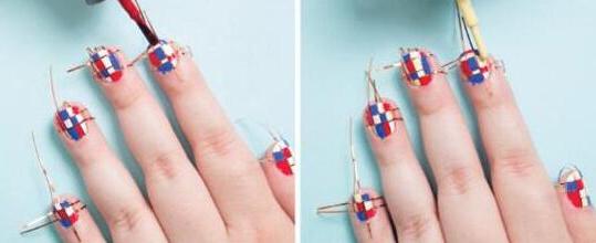 美甲格子款式教程