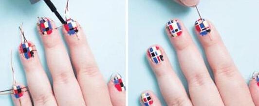 美甲格子款式教程