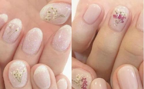 小清新日系干花美甲图片