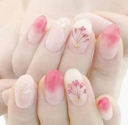 小清新日系干花美甲图片